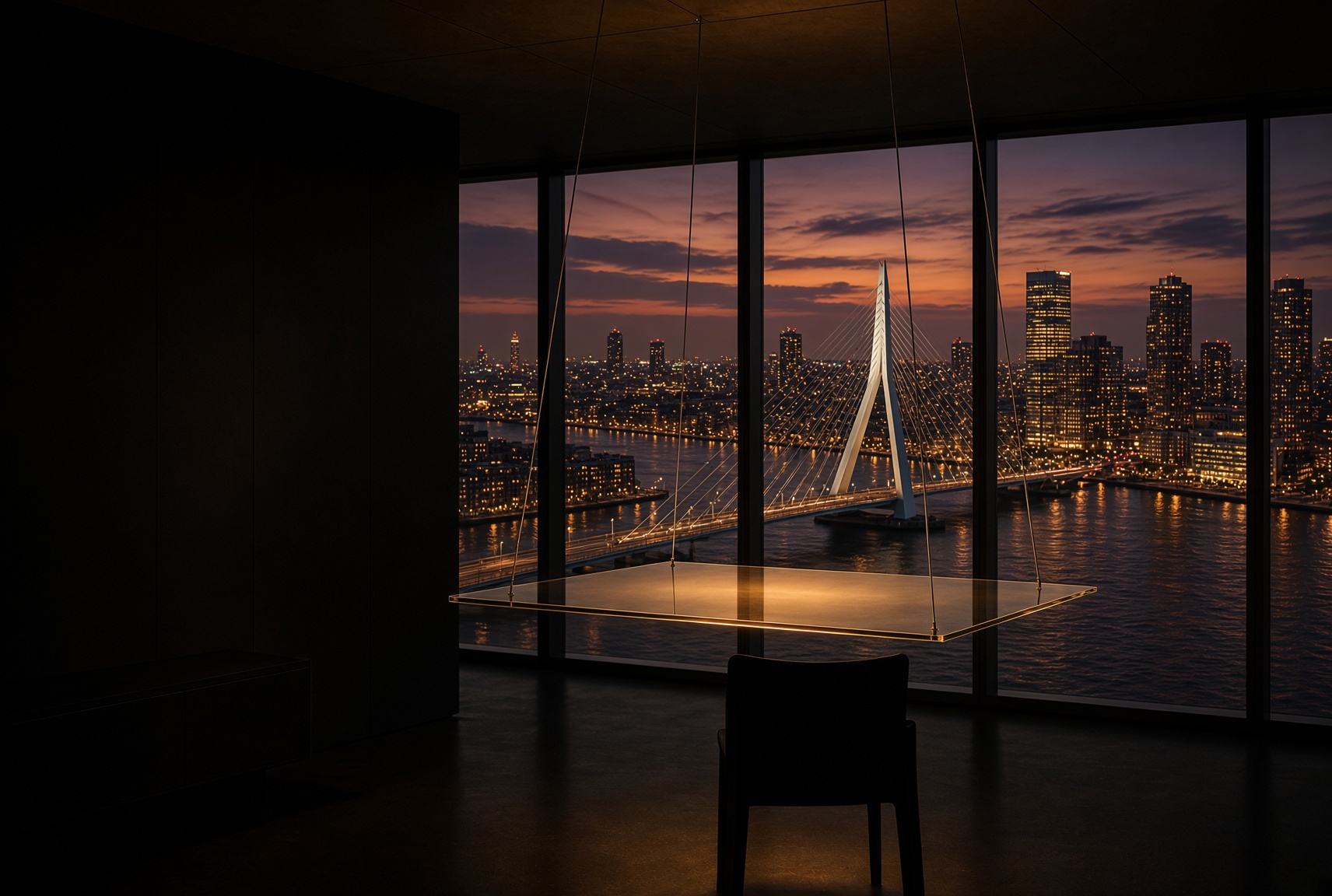 Hangende glazen tafel boven de Erasmusbrug